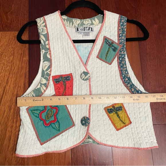 FAITH Celia Forrester Whimsy Vest Y2K‎ Patchwork Beaded Dragonfly Artsy Sz S B12 - Picture 10 of 11
